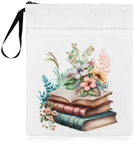 Buchhülle, wasserdichte Buchumschläge für Taschenbücher, Buchtasche mit Reißverschluss und Vordertasche, Blumendruck, Buchschutz, Buchliebhaber, Geschenke für Frauen, Mädchen, Lehrer, Freunde