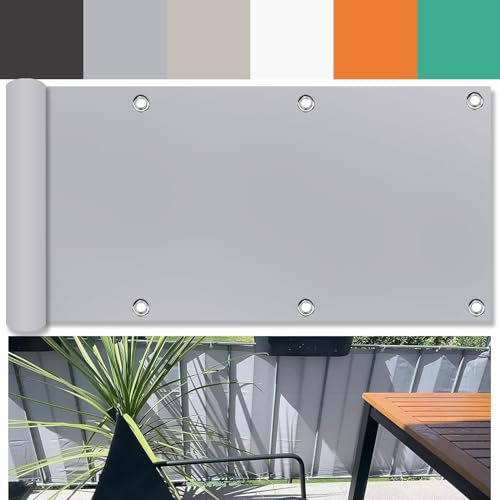 Cache Vue Balcon Gris Polyester (200g/㎡) Opaque Vent Protection UV Brise Vue terrasse Exterieur pour Patio Balcon Terrasse Jardin 40x150cm