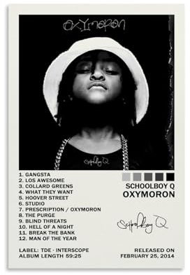 PKUOLFYA Poster mit Aufschrift Schoolboy Q Oxymoron, Albumcover, Poster, Leinwand, Wandkunst, Wohnzimmer, Schlafzimmer, Gemälde, 40 x 60 cm