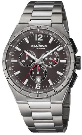 Candino Swiss Herrenuhr Analog aus Titan Grau | Quarzwerk, Kalender, Widerstandsfähiges Saphirglas, Wasserdicht 10 ATM C4603/P Titanium