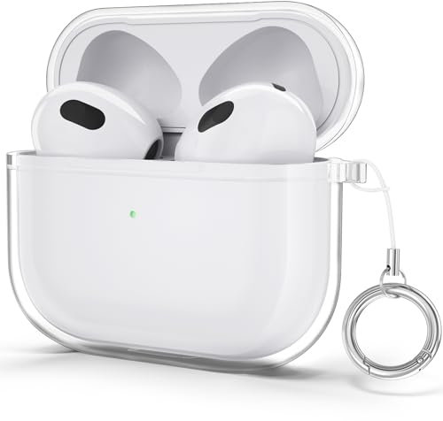YLK Trasparente Custodie per AirPods di terza generazione Cover, Silicone Custodia Antiurto Accessori per Apple AirPods 3rd Generation 2021, con Moschettone (Trasparente)