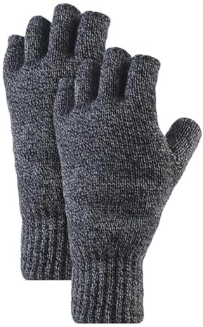 HEAT HOLDERS Herren 2 Paar Fingerlose Handschuhe Warme Strick Thermohandschuhe Ohne Finger mit Innenfleece für Winter (Einheitsgröße, Grau)