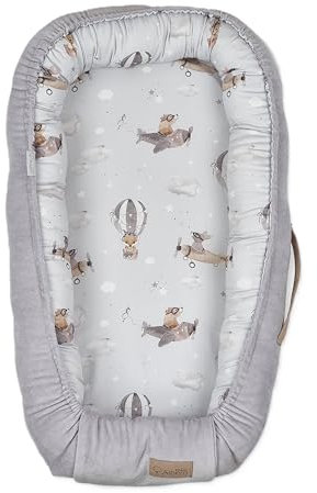 Babynestchen Ballonfahrt - 80x45cm - Warmer Baby Nestchen für Babybett - Schlafnest fürs Schlafen - Bettnestchen Babys Kokon Kuschelnest