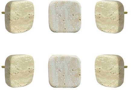 Perilla Home Set of 6 Marble Knobs for Cabinet & Drawers Decorative Travertine Square Knobs for Home Kitchen Cabinet Hardware Cupboard Glass Door Dresser Wardrobe Pulls (Beige)
