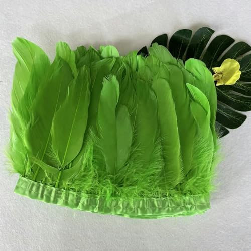 Cinta de plumas de ganso teñida con varias plumas de cisne, 2 metros/pieza, flecos de plumas para manualidades, accesorios de costura de vestidos, verde lima, 2 metros