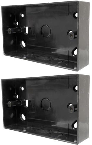 2 x Black Pattress Box Double 32mm PVC Surface 2 Gang with Lnockouts for 20mm Conduit and 25x16mm Mini Trunking