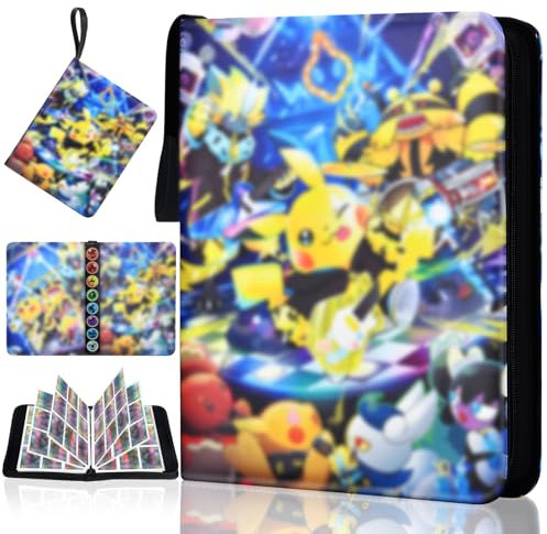 Lutranstra PokéMon Pikachu Album Karten, PokéMon Kartenmappe, 9 Taschen 60 Seiten 1080 Karten, Sammelkartenmappe, Einteilig, Album, Kartenschlitze, Sammelkartenhalter, FüR Sammler Und Fans