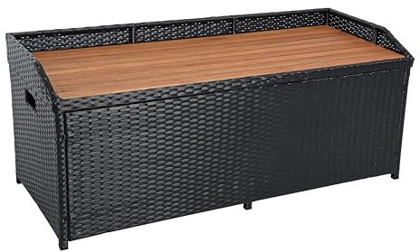 ESTEXO Polyrattan Gartenbank Sitzbank mit Auflagenbox Kissenbox Rattan Kissentruhe Bank mit Stauraum Schwarz