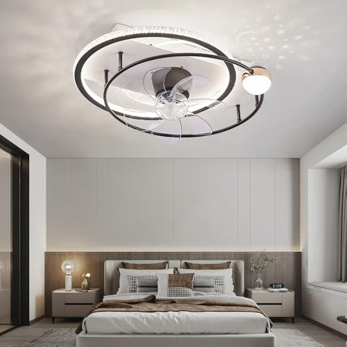 Eurotondisplay oszillierend Deckenventilator mit LED Beleuchtung mit Fernbedienung Lichtfarbe/Helligkeit einstellbar 6 Geschwindigkeiten, timer 2 Stunden Sommer-, und Wintermodus (YT3306-YX)