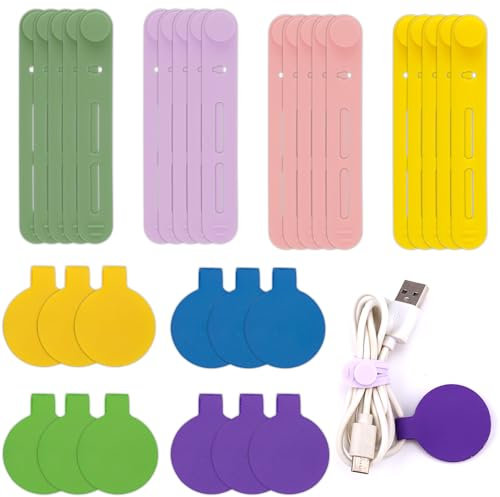 32pcs Cable Labels and Silicone Cable Ties, Reusable Cable Labels Tags Adjustable Silicone Zip Ties 20 Wire Labels and 12 Cable Straps Cord Wrap Organizer for Charging Cords Wires Cables