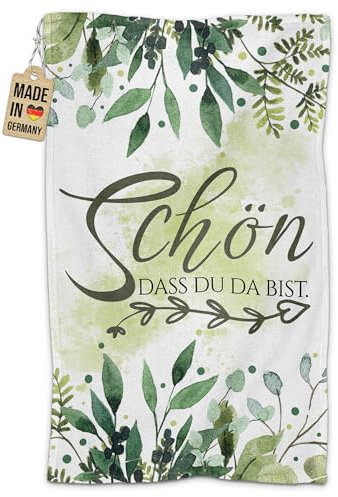 PR Print Royal Gäste-Handtuch mit Spruch - Schön, DASS du da bist, Blätter - Handtuch Bedrucken - Geschenke zum Einzug, Geburtstag, Gästetücher | Fotohandtuch, 50x 30 cm, Hochformat