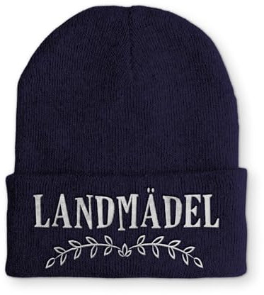 tshirtladen Beanie Landmädel Wintermütze Mütze mit lustigem Spruch, Farbe: Navy