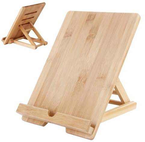 Generisch Adjustable Tablet Stand, Wooden Adjustable Book Holder, Desktop Cell Phone Stand, Kitchen Cookbook Stand with Charging Hole, Tablet PC Holder Stand, Textbook and Cookbook Stand