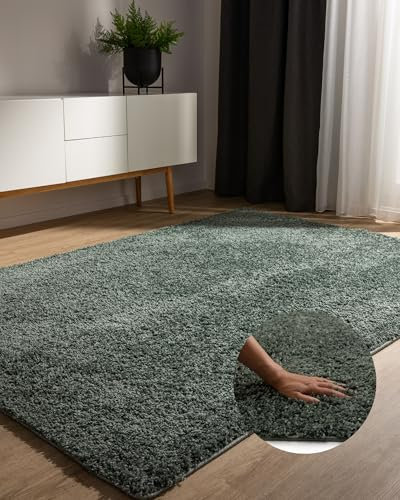 benuta Basic Tapis Poil Long Sohari - Vert Clair 80x150 cm - Lavable - Minimaliste - Doux - pour Chambre, Couloir, Salle à Manger - Compatible avec Chauffage au Sol