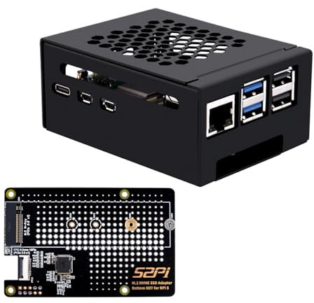 GeeekPi Boîtier métallique avec N07 M.2 NVMe SSD Pip PCIe Peripheral Board Bottom pour Raspberry Pi 5, Support M.2 Key-M NVMe SSD 2230/2242/2260/2280
