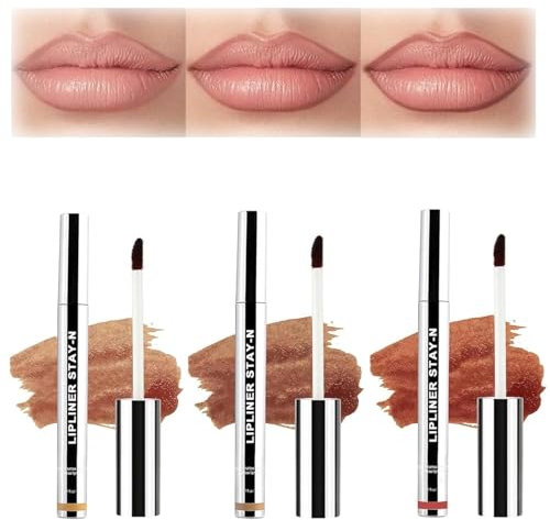 3 Pcs Abziehbarer Lippenkonturenstifte, Wasserfester Abnehmbarer Lipliner, Plump Lip Lines Lip Liner, Peel Off Lipliner Tattoo-Lippenstift, Langanhaltender und Pigmentierter Lipliner-Stift(3 Farben)