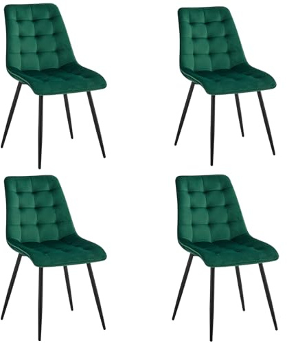 GrandCA HOME Esszimmerstühle 4er Set，Küchenstuhl，Samt Esszimmerstuhl，Samtkissen und Metallbeine， Geeignet für Wohnzimmer/Esszimmer/Küche/Schlafzimmer/Bür（Dunkelgrün, 4）