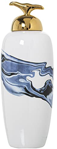 TIBOR CERÁMICA BLANCO/AZUL C/TAPA ORO_°17X46CM