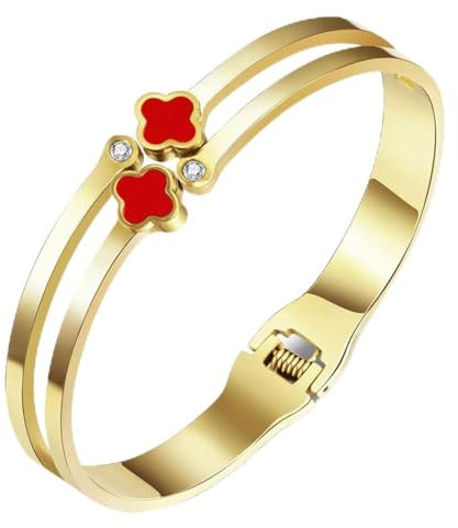 YeGieonr Armreif Gold Kleeblatt Armband, Vierblättriges Kleeblatt Armband Gold, Edelstahl Armbänder Damen, Geburtstagsgeschenk für Frauen