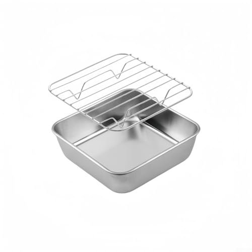 Feeshopher - Bandeja profunda cuadrada de acero inoxidable con estante, bandeja para hornear de acero inoxidable resistente (15 cm)