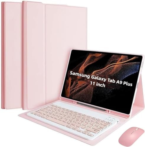 Cover Per Samsung Galaxy Tab A9+ Plus 11 Pollici (2023) con Ltaliano Tastiera (QWERTY) Essere Caricata Keyboard Bluetooth Wireless Mouse Coperchio Protettivo con Scanalatura Portapenna Case Rosa