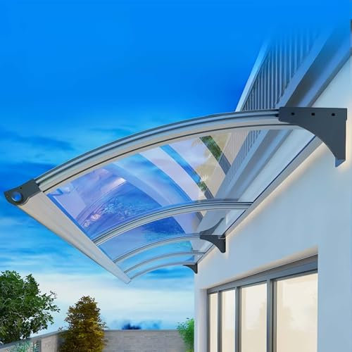 Markise für die Haustür im Freien, gebogene Markise für transparente Fenster, Markise aus Aluminiumlegierung, modernes Design, UV-Schutz, wasserdicht, regensicher, Dachmarkise für den Außenbereich(65*