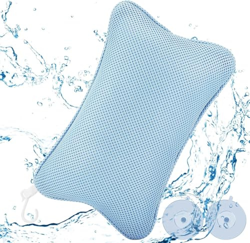 APOMOONS Badewannenkissen,Badekissen für Badewanne,mit 2 starken Saugnäpfen,für festen Halt Ergonomisches Spa-Badewannenkissen,Kissen für optimale Nacken Entspannung (Blau)