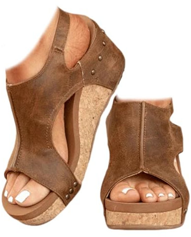 Whimsyard Sandales compensées en cuir pour femmes, sandales compensées à plateforme large, sandales compensées d'été à boucle à bout ouvert pour femmes