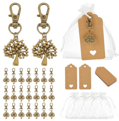 PH PandaHall 24 Set Sacchetti Albero della Vita Bomboniere Battesimo Feste Portachiavi Albero della Vita Sacchetti Regalo in Organza Bomboniere Matrimonio Borse a Rete Piccole per Nascita Compleanni