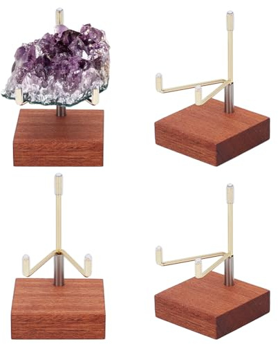 NBEADS 4 pz Espositore In Cristallo, Cavalletto con Bracci Regolabili In Metallo e Base In Legno per Cristalli di Rocca, Geodi, Pietre Preziose, Fossili, Agata, 5x5x8.4cm