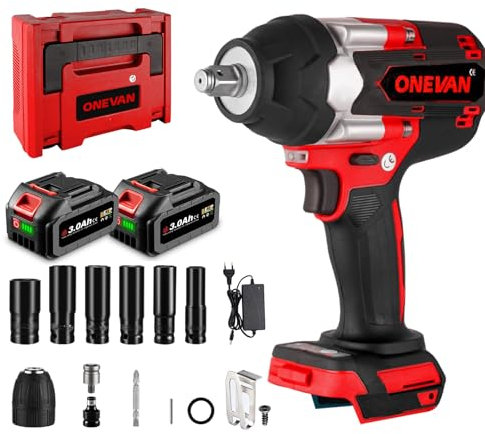 ONEVAN Cordless Impact Driver Electric Wrench - High Torque Electric Impact Gun, 1700 N.m Max Torque, 3 Speed Forward and 2 Reverse Impact Driver for Car Tyre Change
