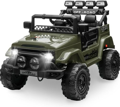 HAUSPROFI Kinder Elektroauto 12V, Elektroauto für Kinder mit 2,4G Fernbedienung, LED, Bluetooth, Musik, 3-5 km/h, Kinderauto Elektrisch, Elektro Kinderauto für ab 3 Jahren, Grün