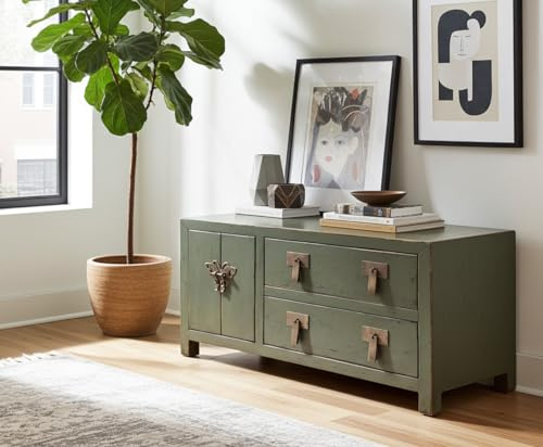 OPIUM OUTLET Schrank Kommode Sideboard Lowboard Hochzeitsschrank chinesisch asiatisch orientalisch Asia Vintage Möbel komplett montiert (Oliv)