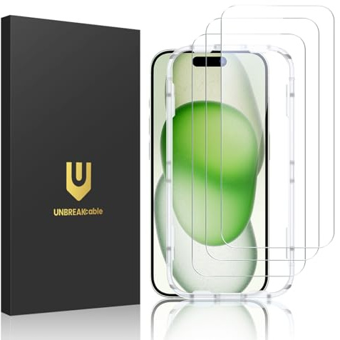 UNBREAKcable für iPhone 15 Plus für Panzerglas 6,7 Zoll 3 Stück, HD klar | 9H+ Stoßfest Schutzglas, Full Screen, Blasenfrei, Anti-Fingerabdruck, Kratzfest, Einfache Installation, Hüllenfreundlich