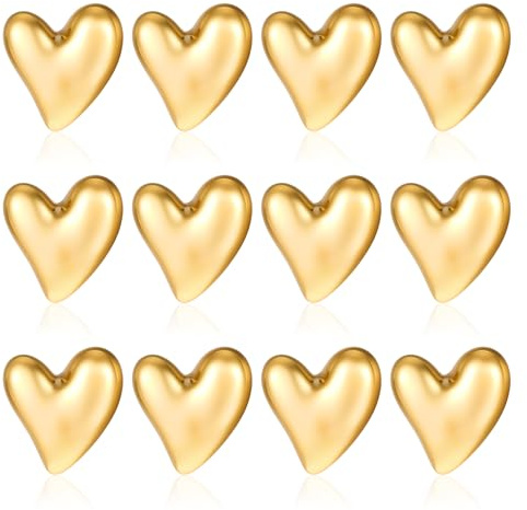 12 PCS Gold Heart Frige Magnets, Fun Gold Fridge Magnets for Fefrigerator, Love Heart Whiteboard Friges Decorative Magnet for Notice Board, Photos Wall, Home Kitchen, Office