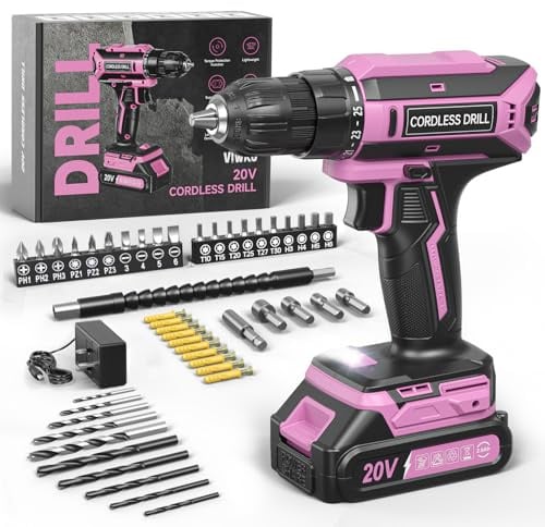 VIWKO Cordless Drill, 20V Electric Combi Drill Set, 25+1 Torque 370 in-lb Power Drills, Electric Screwdriver with 56PCS Accessories LED Light, 2.0Ah Battery Hand Drills Driver for Home Repair DIY Gift