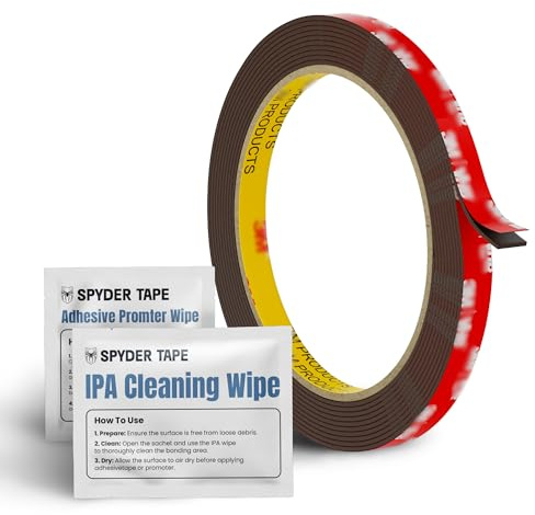 Spyder Tape 5952 Industrie-Schaumstoff-Montageband 8mm x 3m - Hochleistungs wasserdichtes doppelseitiges Klebeband für Metall, Glas, Kunststoff & LED-Streifen - Ersetzt Schrauben + IPA-Tuch