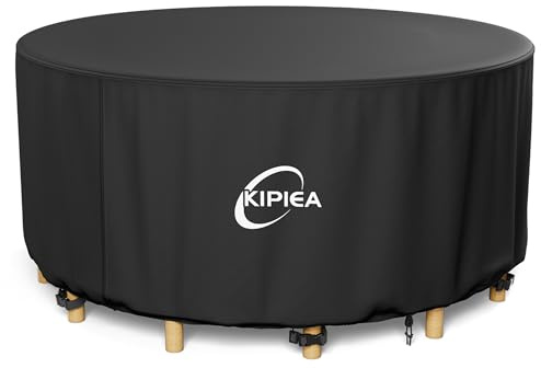 Kipiea Gartenmöbel Abdeckung Rund Winterfest, 500D Oxford Gewebe Gartentisch Abdeckung Rund Wasserdicht, Abdeckplane für Gartenmöbel und Gartentische mit Winddicht, Anti-UV, Reißfest (Ø183x90cm)