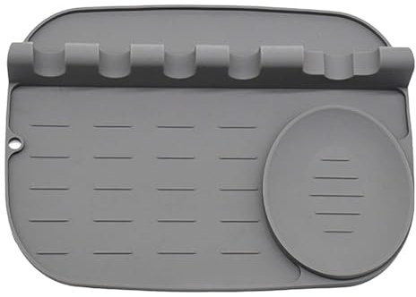 Kochlöffelablage Silikon, Küchenutensilien Ablage, Besteckhalter zur Löffelablage, Silikon Utensilienablage mit Abtropfpad für Schöpflöffel, Pfannenwender, Zange, Gabel