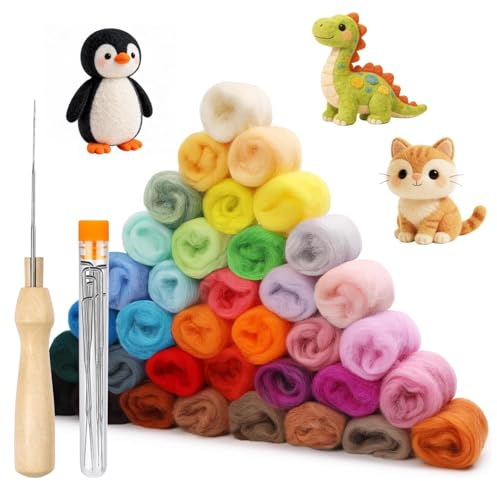 Redamancy 36 Colores de Lana de Fieltro con Agujas, Kit de Fieltro de Lana, Lana de Hada para Tejer, Fieltro Seco y Húmedo, Creaciones DIY, Proyectos de Tejido y Manualidades