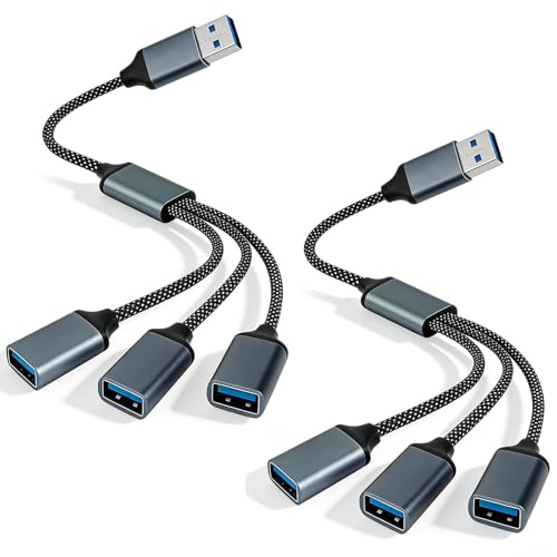 2 Stück USB Splitter 1 zu 3 USB Verteiler Y Kabel Ladekabel für Strom und Daten Übertragung,Mehrfachstecker USB-A 1 Stecker zu 3 Buchse Adapter Kompatibel mit Laptop Drucker PC Tastatur Maus (1-auf-3)