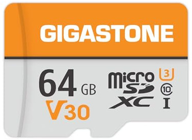 GIGASTONE 64GB Micro SD Card, V30 4K Video Recording, Surveillance, Security Camera, Dash Cam, Drone, 95MB/s MicroSDXC Memory Card UHS-I Class 10, with Adapter