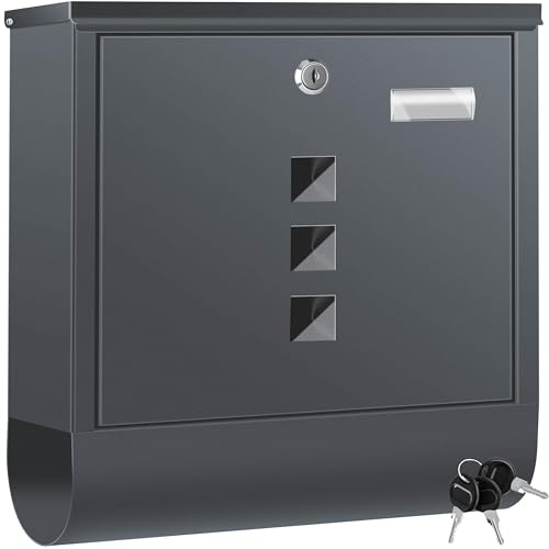 KESSER® Briefkasten Edelstahl mit Zeitungsfach Namensschild, Sichtfenster, gebürstet, 3X Schlüssel abschließbar, Pulverbeschichtet, Wandmontage, groß, inkl. Montagematerial, Anthrazit