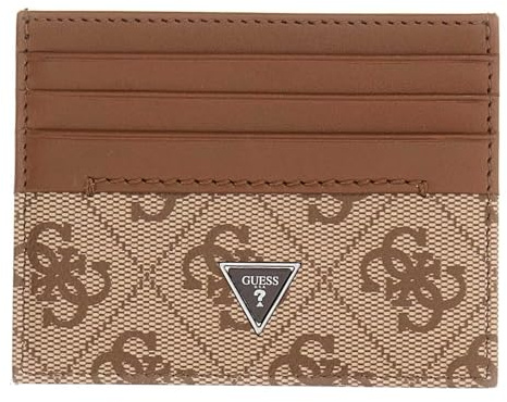 GUESS Leder Kartenhalter Milano Card Holder Beige/Cognac braun