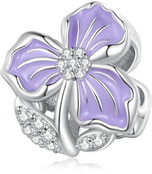 Sterling Silver 925 Charm Pansy Flower Purple Bead Fits And Compatible With Pandora Bracelets Gift For Friend Wife Mum Sister Birthday Daughter