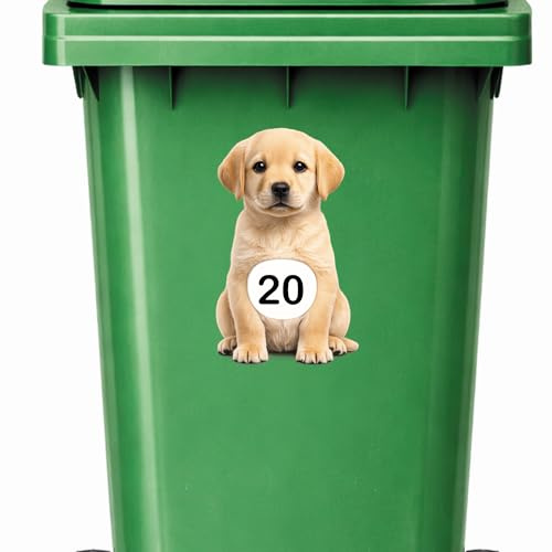 Personalised Wheelie Bin Sticker | Cute Labrador House Number Bin Decal | Dog Waterproof Vinyl Dustbin Label
