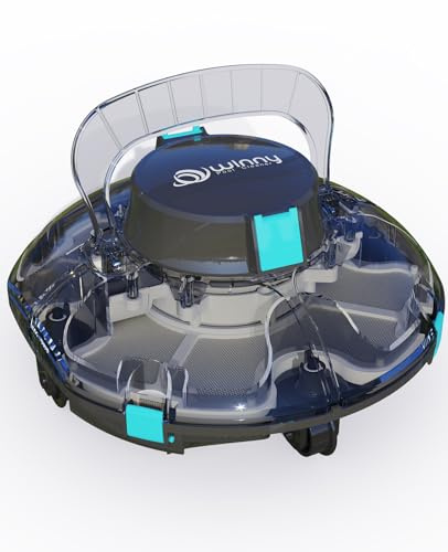WINNY POOL CLEANER Winny 200 Limpiafondos Piscina, Inalámbrico Robot Limpiafondos Piscina, 75Min Autonomía, Piscinas Desmontables 60m², Doble Filtración,Estacionamiento Auto(Negro-Azul Marino)