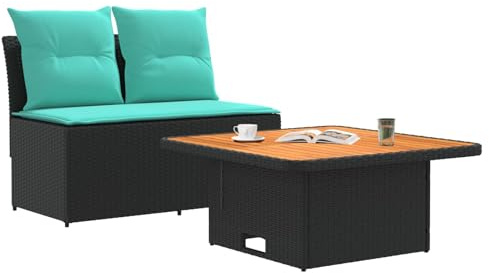 vidaXL 2 Stück Garten Mittel Sofa Mit Hochklapptisch Poly-Rattan, Moderner Outdoor-Sofa, praktischer Patio, vielseitige Sitzgelegenheit, wetterfester Poly-Rattan