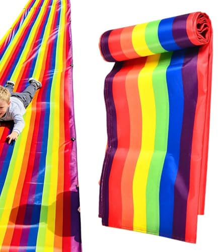 Rainbow Grass Slide Mat – 315x55 Inch Lawn Game Slides | Portable Backyard Slip Mat For Garden - Parent Child Summer Water Slide Tarpaulin, Hill Sliding Fun With Kids, Family Summer Activities