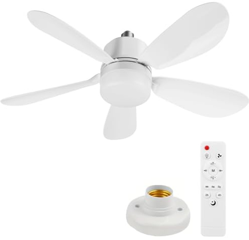 Ventilador de techo con luz y mando a distancia | 52cm/42cm Ventiladores de techo con luces casquillo E27 | Bombilla LED regulable con temporizador silencioso para dormitorio